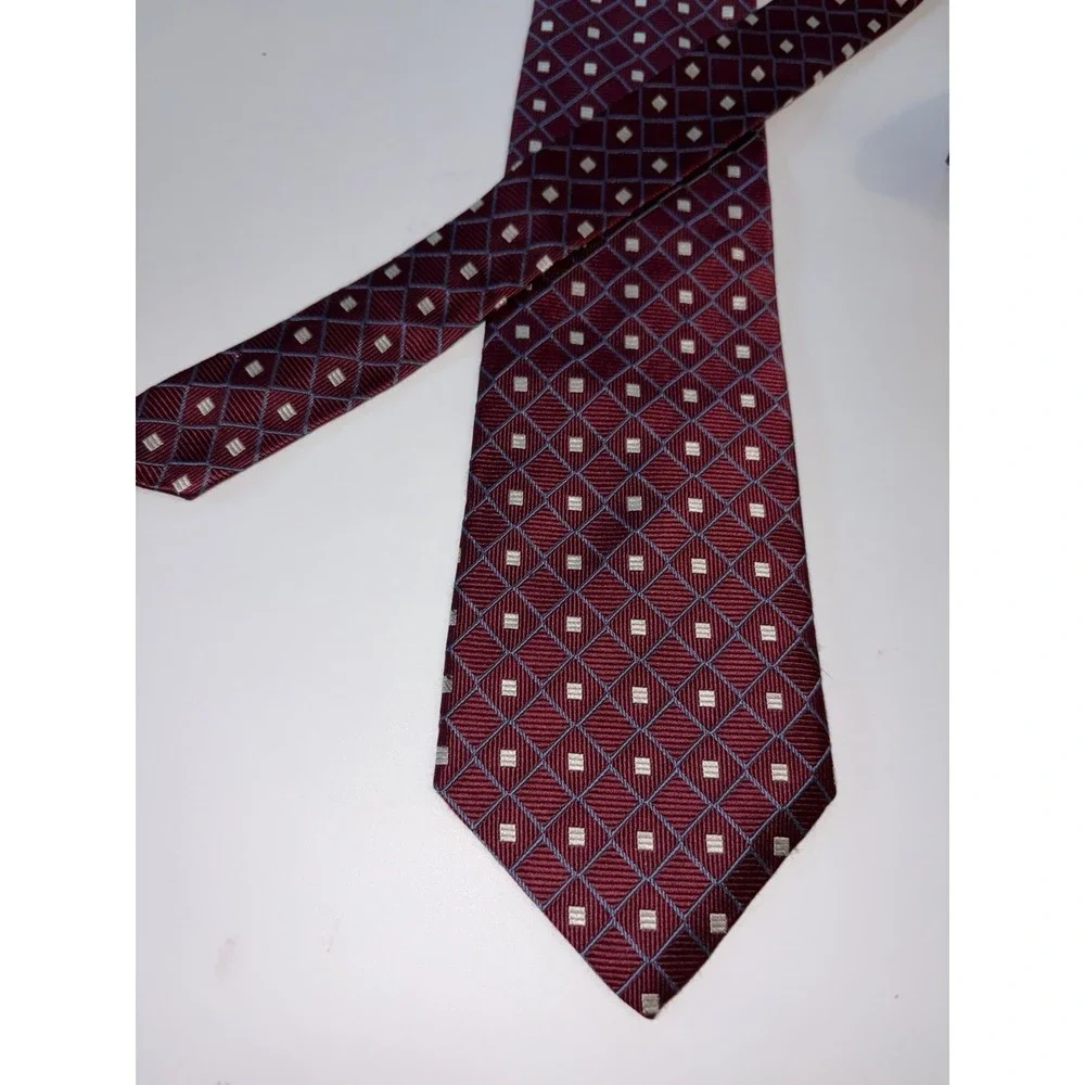 Brooks Basics Pure Silk Red Gold Squares Made In Usa